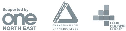 logos of One North East, Groundwork and 4 Housing Group