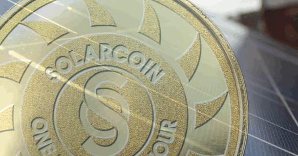 SolarCoin logo and Decerna solar PV system