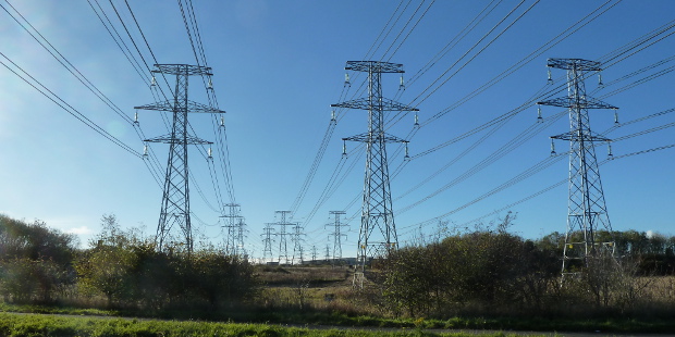 Electrical grid near Blyth, UK. Photo by Decerna