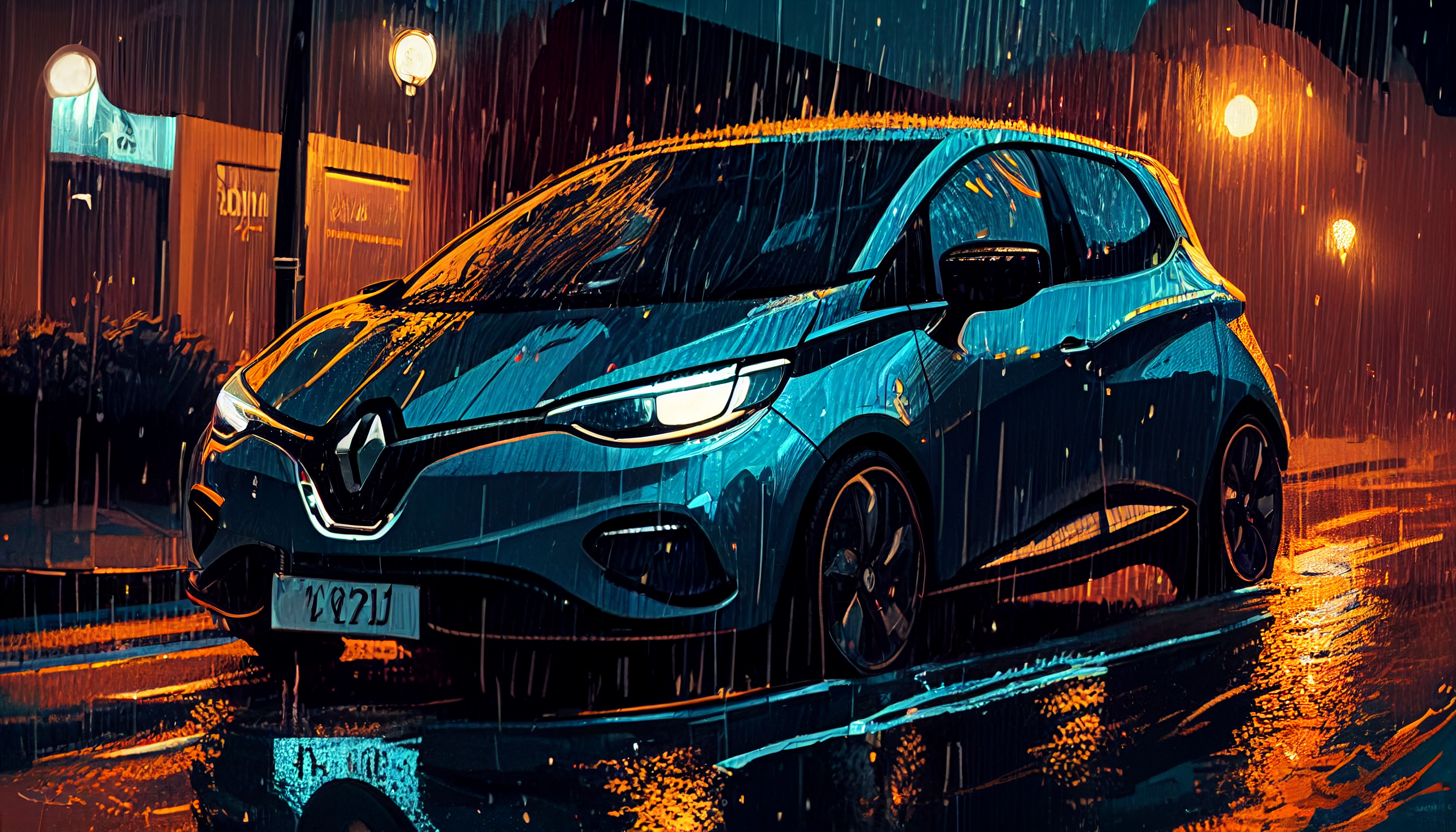 animated car in the rain