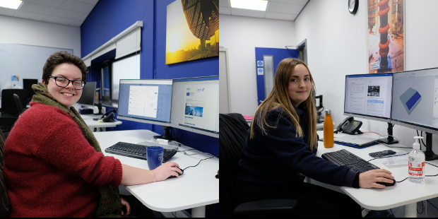 Louise and Nina at their desks at Decerna