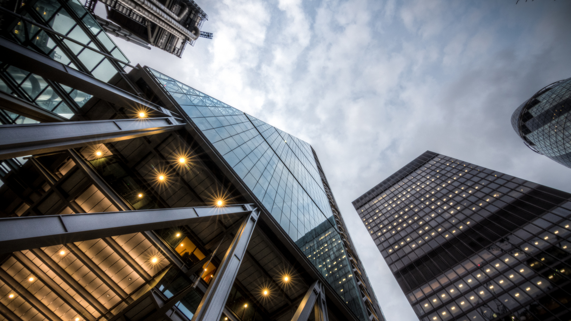 Futuristic metal and glass skyscrappers in the City of London