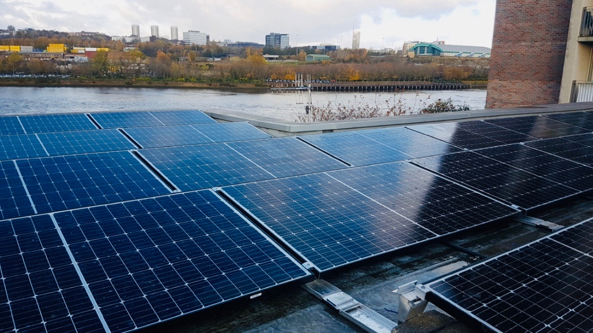 a solar panel in front of the city